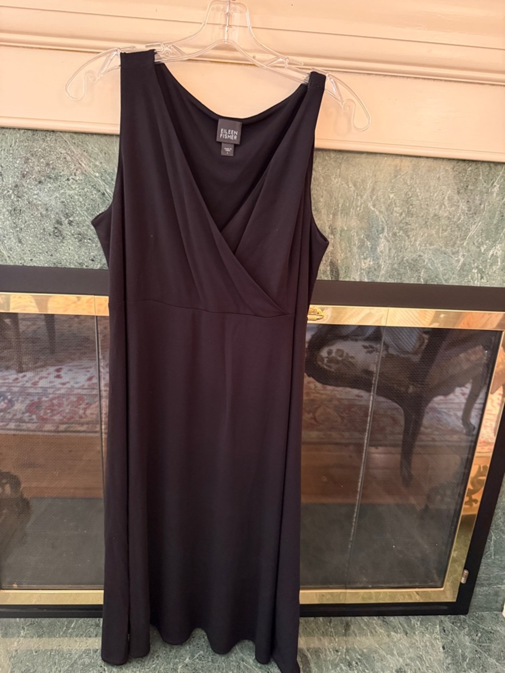 Eileen Fisher Black Sleeveless Faux-Wrap Midi Dress